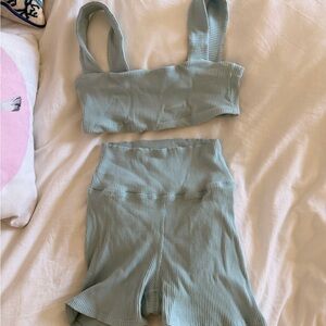 Ribbed Scoop Bralette & High-Waist Shorts Set in light blue
